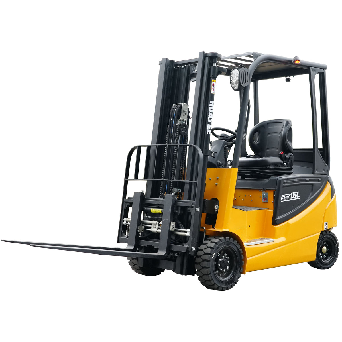 HUAYEE FHY15L 1.5 Ton Electric Forklift – Lithium Powered, 4-Wheel Seated Forklift with 3-Meter Full Free Lift Mast for Containers & Narrow Aisles