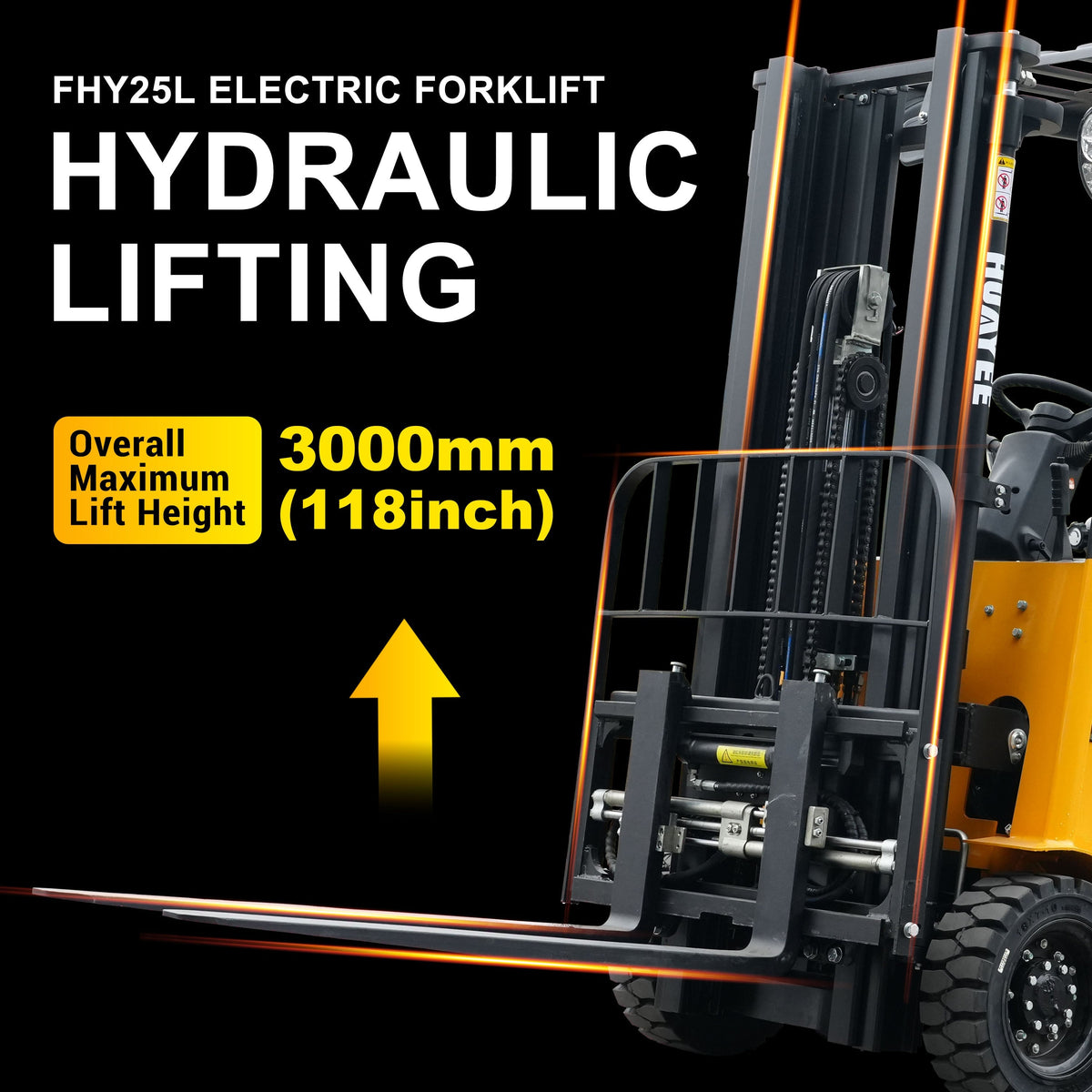 HUAYEE FHY25L 2.5 Ton Electric Forklift – Heavy Duty 4-Wheel Lithium Powered Forklift