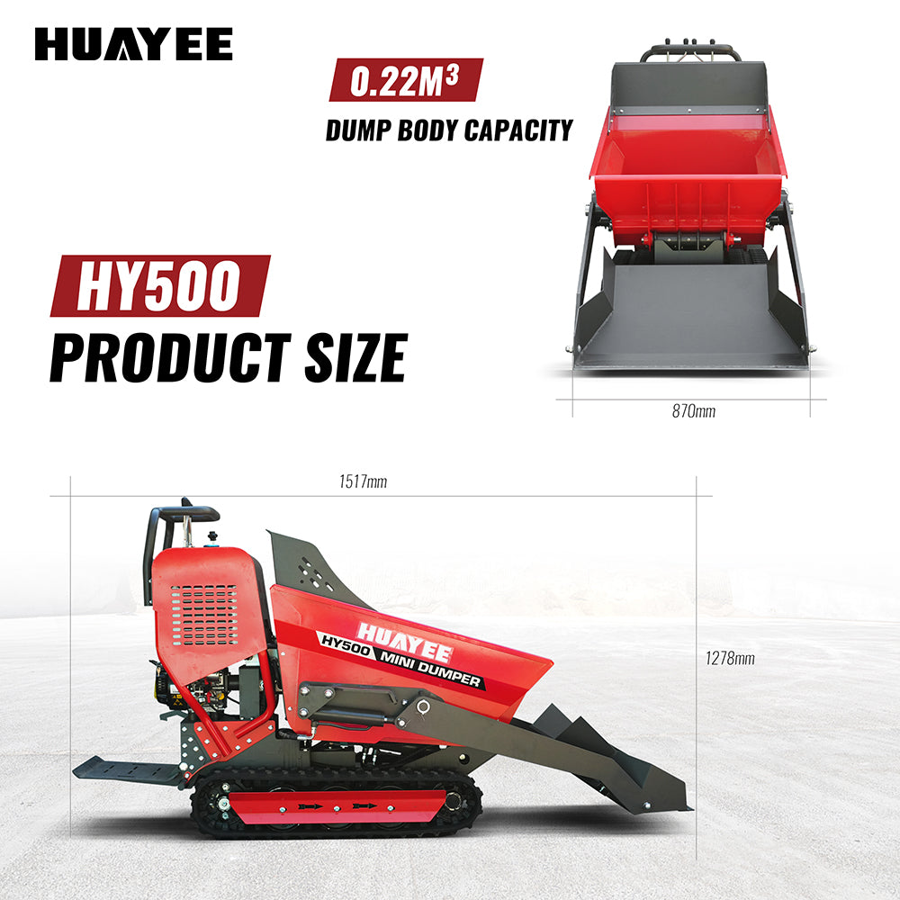 HUAYEE HY500 | 1100Lbs Self-Loading 6.5HP B&S Engine Track Mini Dumper