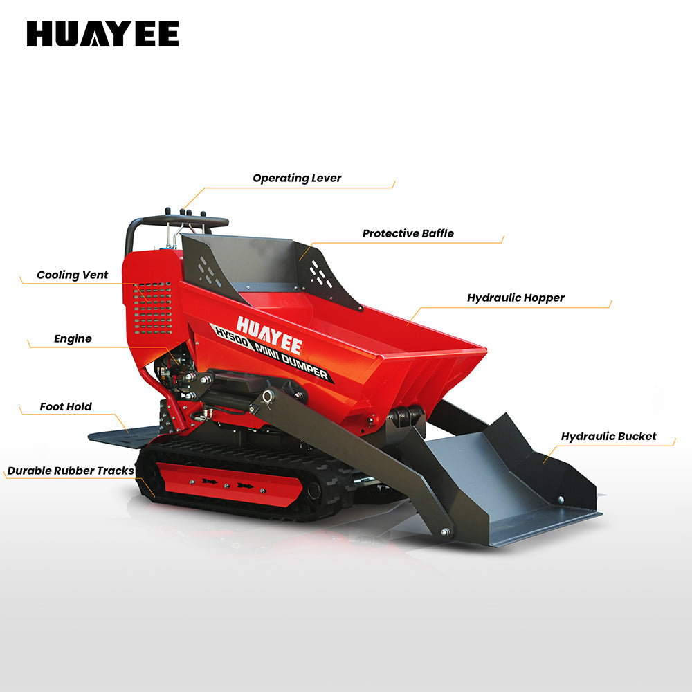 HUAYEE HY500 | 1100Lbs Self-Loading 6.5HP B&S Engine Track Mini Dumper