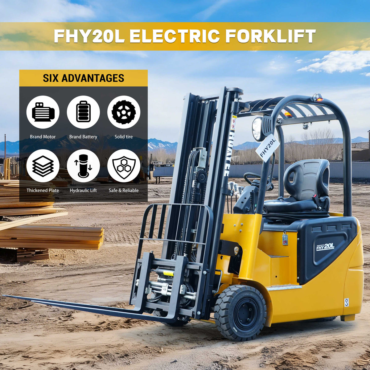 HUAYEE FHY20L 2 Ton Electric Forklift – High-Performance 76.8V Lithium Powered 4-Wheel Forklift