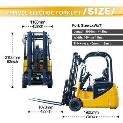 HUAYEE FHY20L 2 Ton Electric Forklift – High-Performance 76.8V Lithium Powered 4-Wheel Forklift