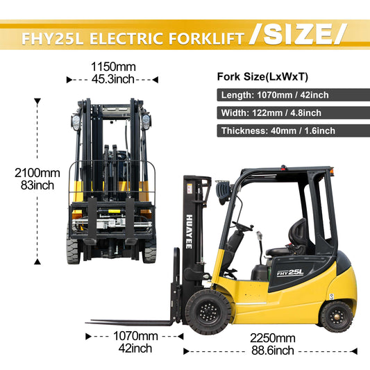 HUAYEE FHY25L 2.5 Ton Electric Forklift – Heavy Duty 4-Wheel Lithium Powered Forklift