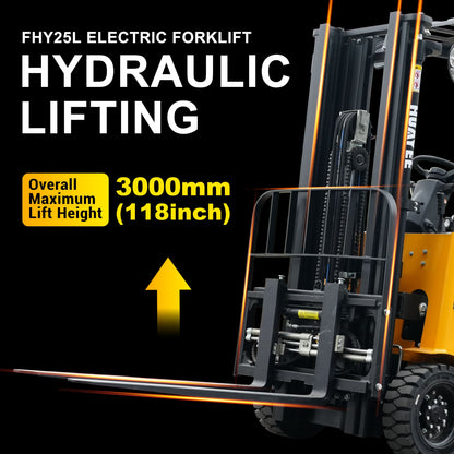 HUAYEE FHY25L 2.5 Ton Electric Forklift – Heavy Duty 4-Wheel Lithium Powered Forklift