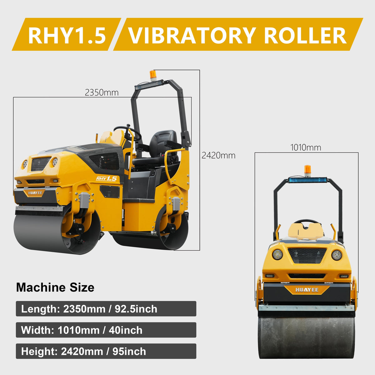 HUAYEE RHY1.5 Flagship Tandem Roller | 1.5 Ton Intelligent Road Compactor