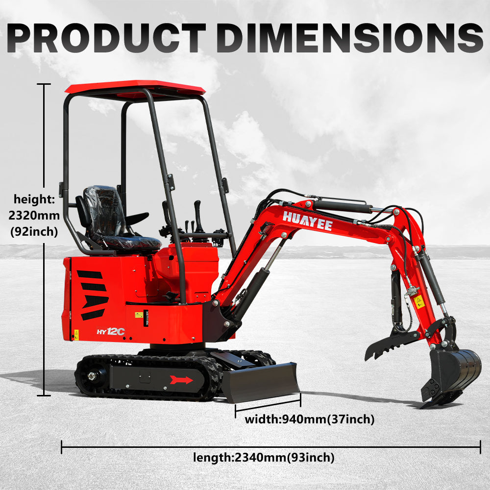 HUAYEE HY12C | Mini Excavator - Hydraulic Thumb Clamp, 13.5HP B&S Engine Gas Powered