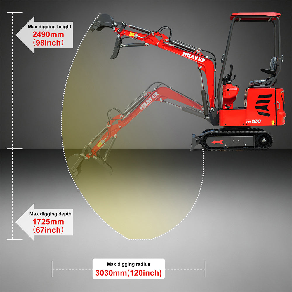 HUAYEE HY12C | Mini Excavator - Hydraulic Thumb Clamp, 13.5HP B&S Engine Gas Powered