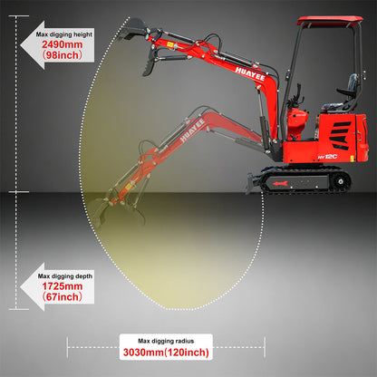 HUAYEE HY12C | Mini Excavator - Hydraulic Thumb Clamp, 13.5HP B&S Engine Gas Powered